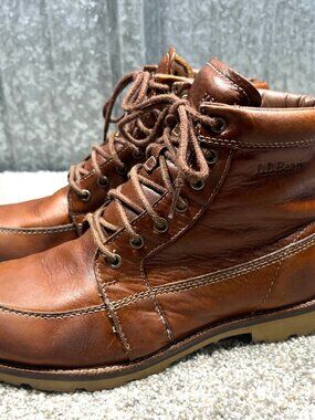 LL Bean Men's Tek 2.5 East Point Leather Boots Size 10 Medium Waterproof Moc Toe
